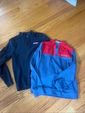 Vineyard Vines Boys 18 Blue Quarter-Zip with Red Yoke and shep shirt like new